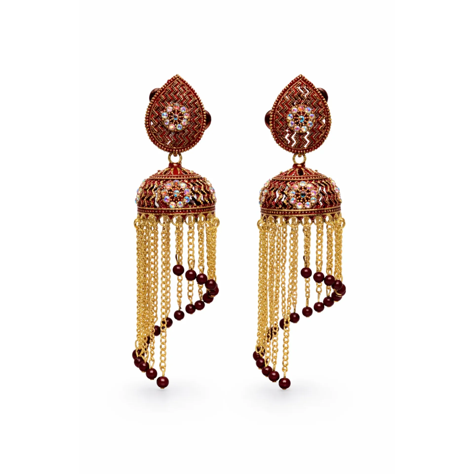 Dazzlé Gold-Tone - Maroon Traditional Tassel Drop Earrings for Women