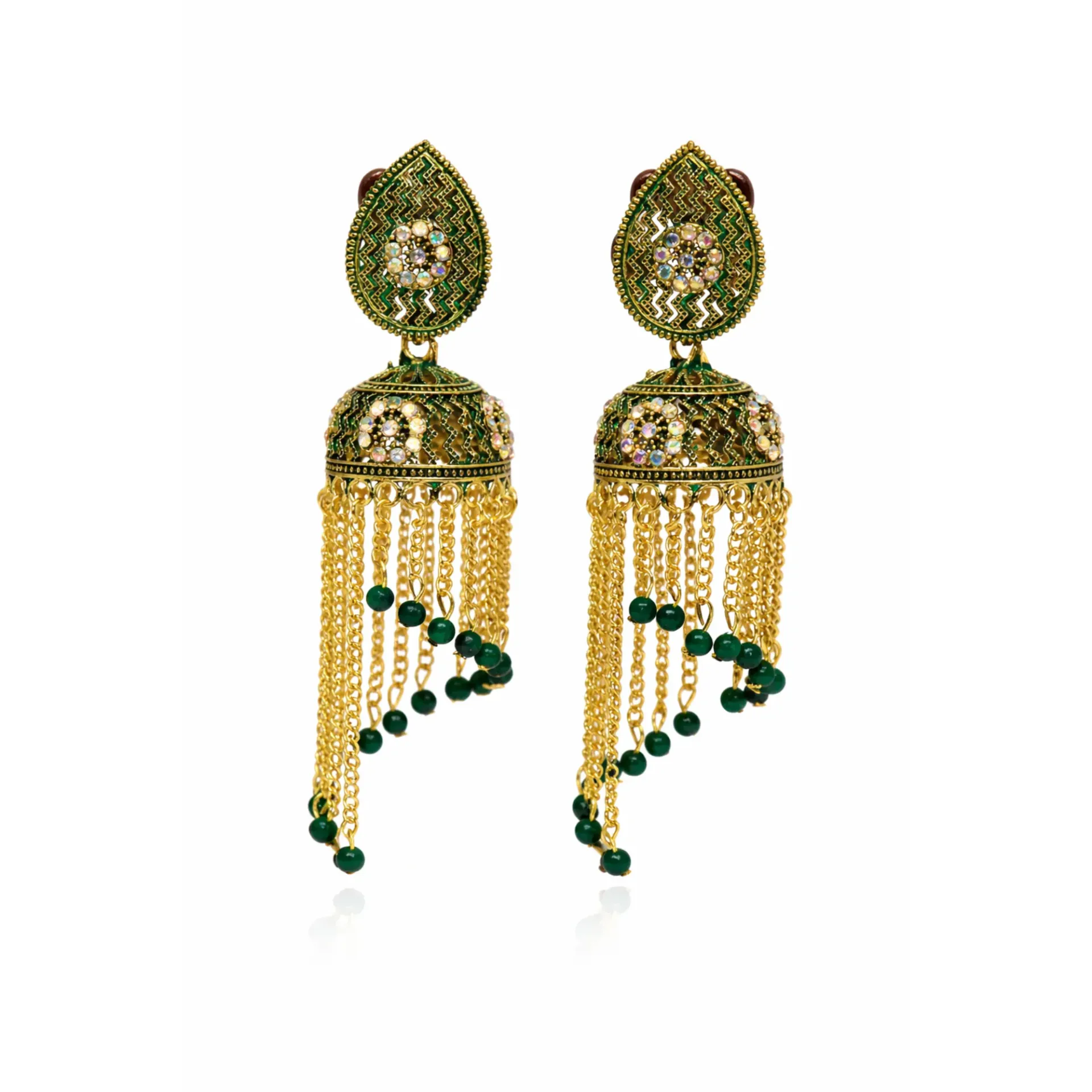 Dazzlé Gold-Tone - Green Traditional Tassel Drop Earrings for Women