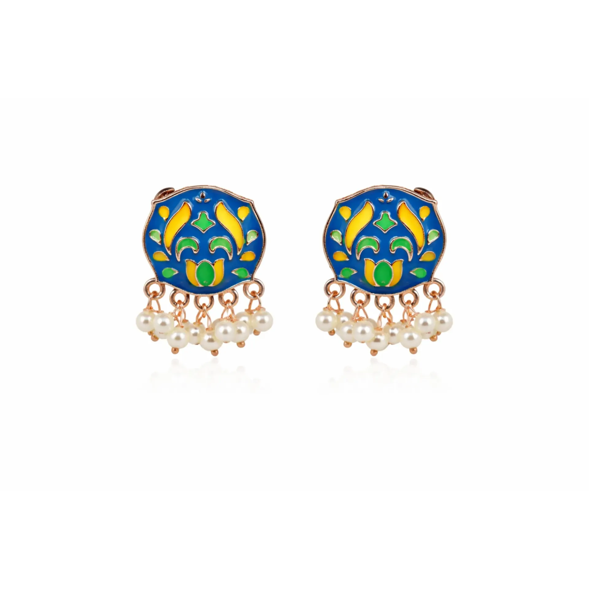 Dazzlé Handcrafted Enamel Pearl Drop Earrings for Women