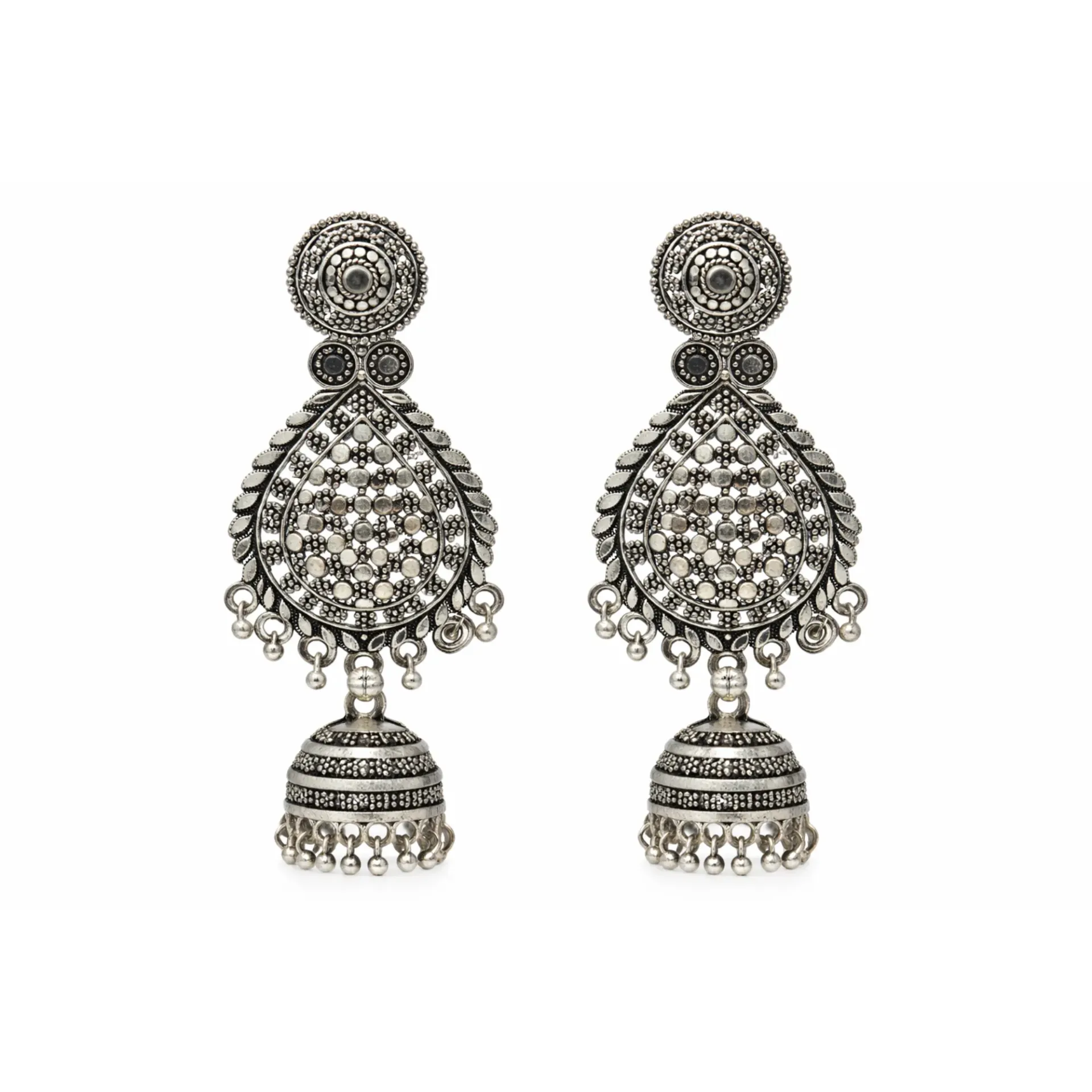 Dazzlé Oxidised Silver Tone Jhumka Drop Earrings for Women