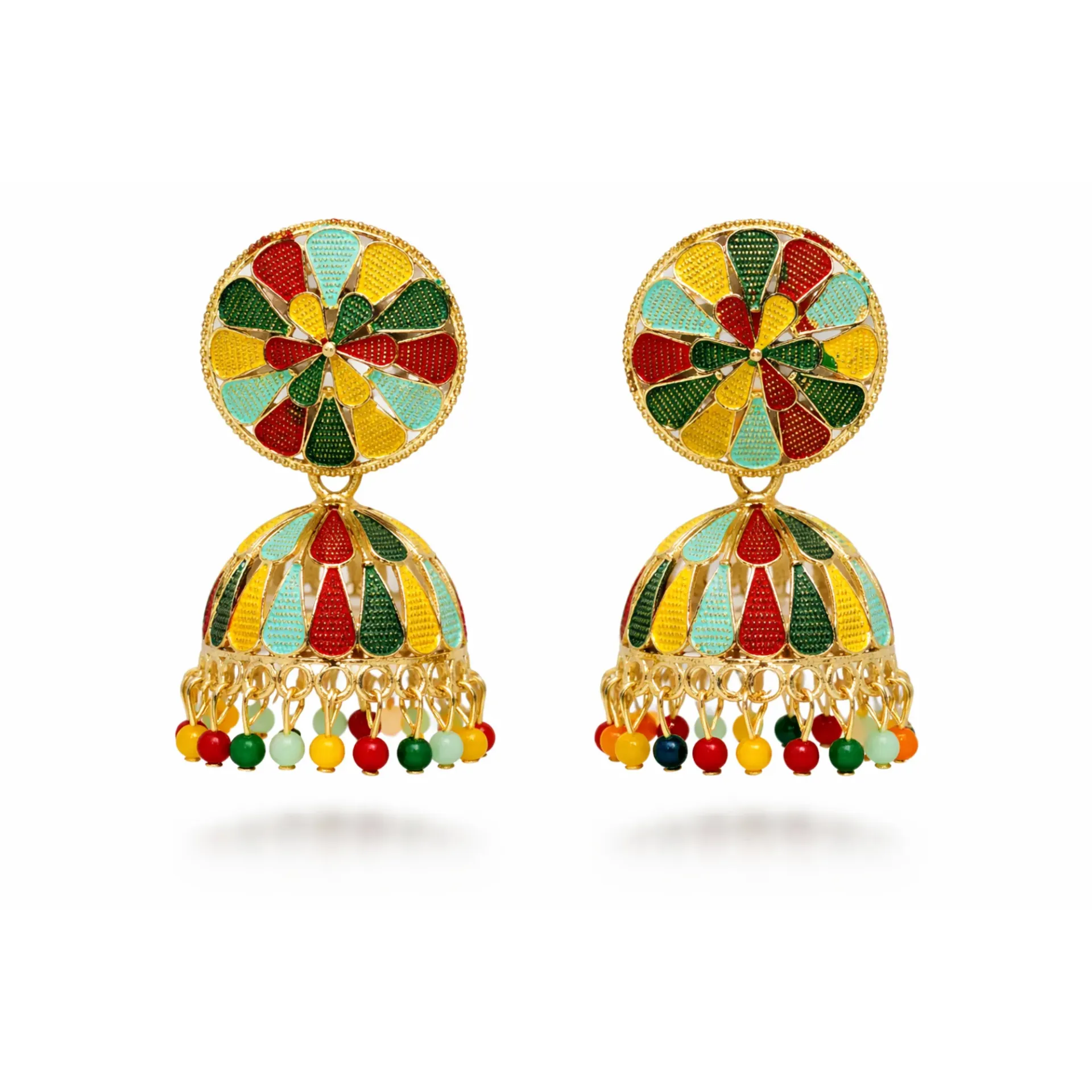 Dazzlé Gold-Tone Multicolour Enamel Jhumka Earrings for Women
