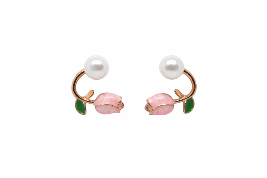Dazzlé Rose Gold-Tone Pearl Floral Stud Earrings for Women
