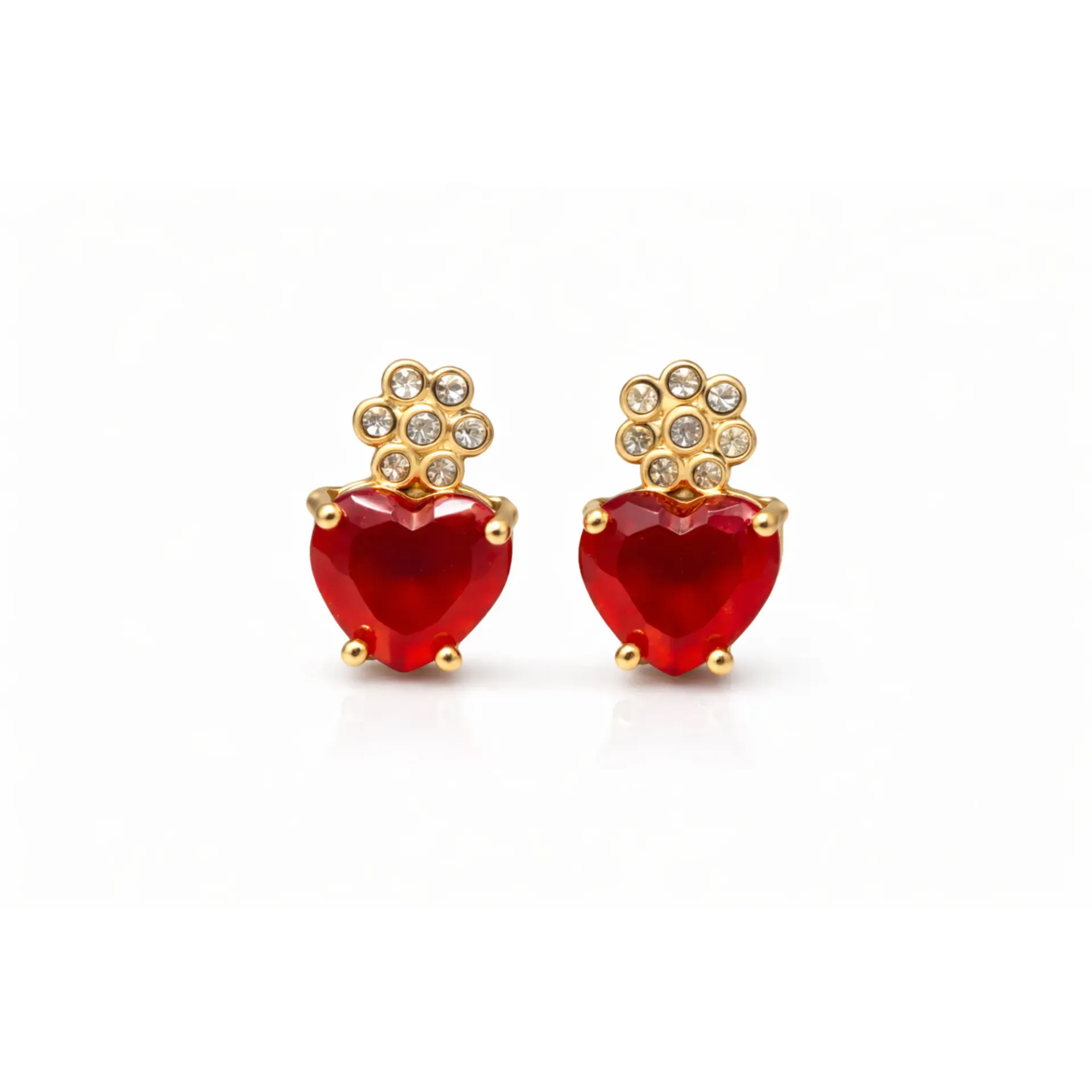 Dazzlé Gold-Tone Heart Shaped Red Crystal Stud Earrings for Women & Girls