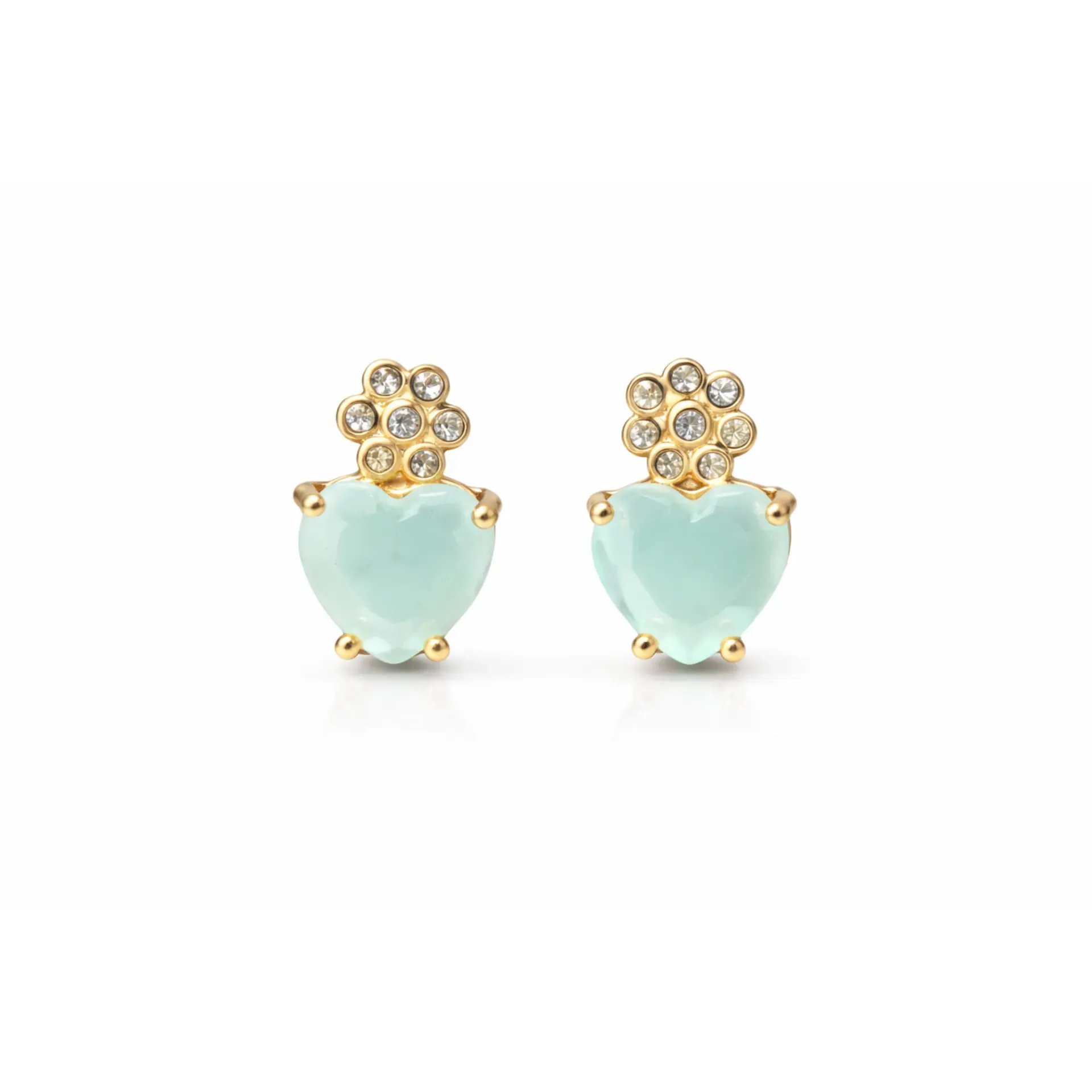 Dazzlé Gold-Tone Aqua Blue Heart Crystal Stud Earrings for Women