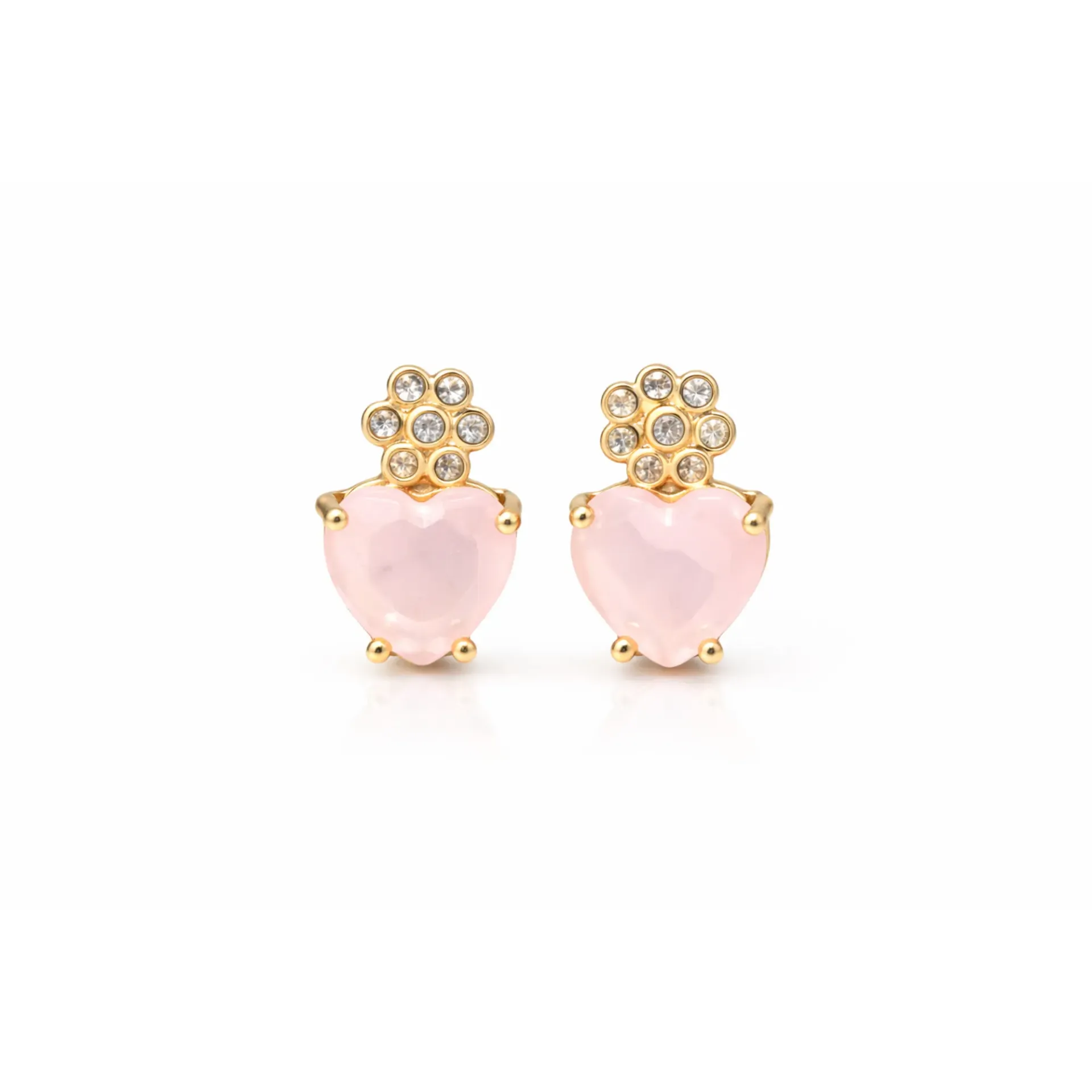 Dazzlé Gold-Tone Pink Heart Crystal Stud Earrings for Women