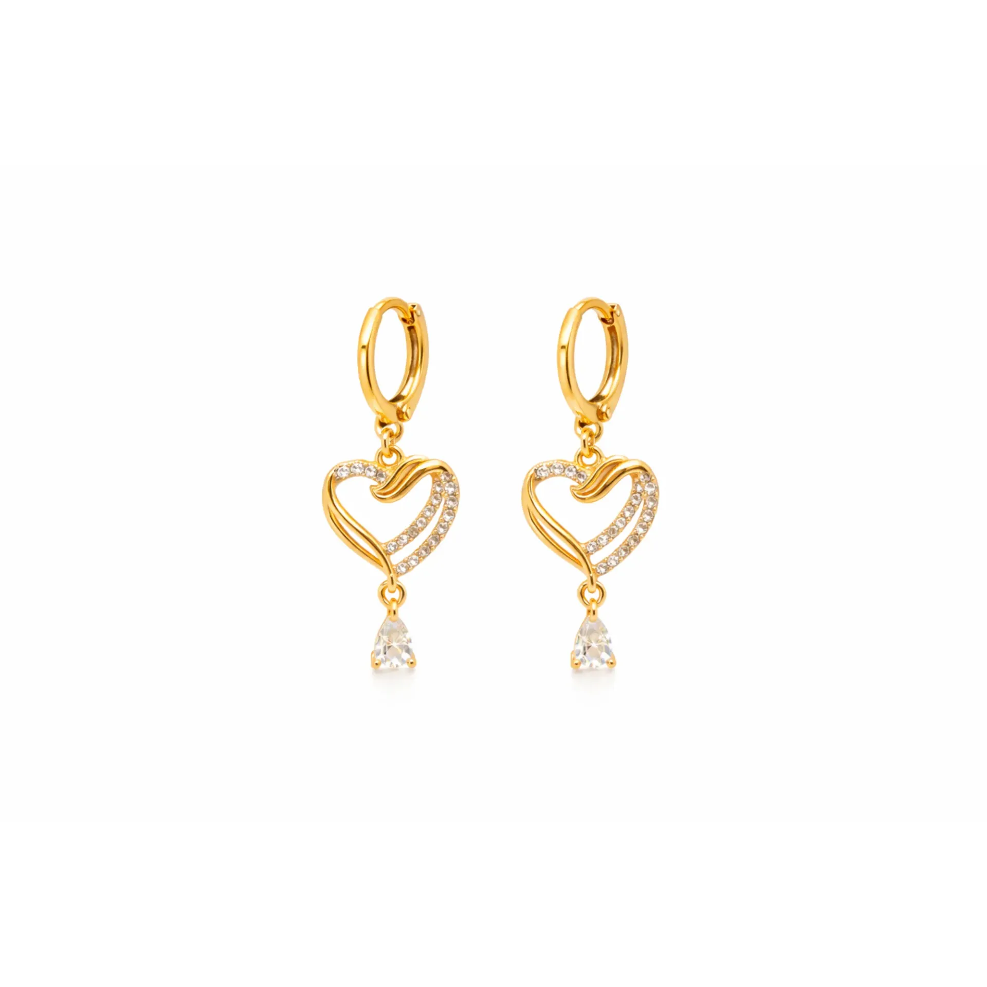 Dazzlé Gold-Tone Heart Dangle Hoop Earrings with Cubic Zirconia for Women & Girls