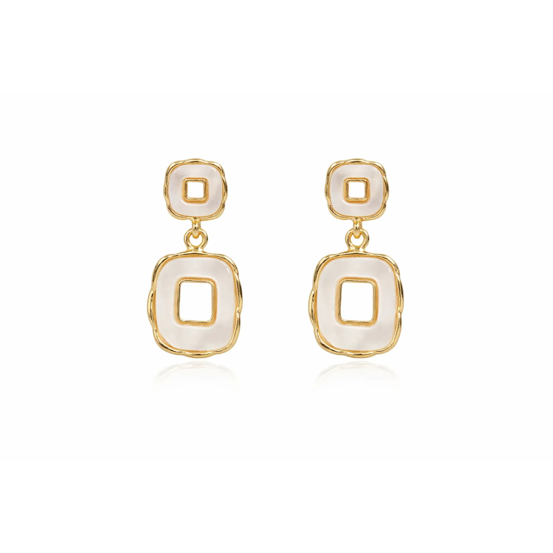 Dazzlé Gold-Tone Geometric White Enamel Drop Earrings for Women & Girls | Elegant Square Dangle Earrings