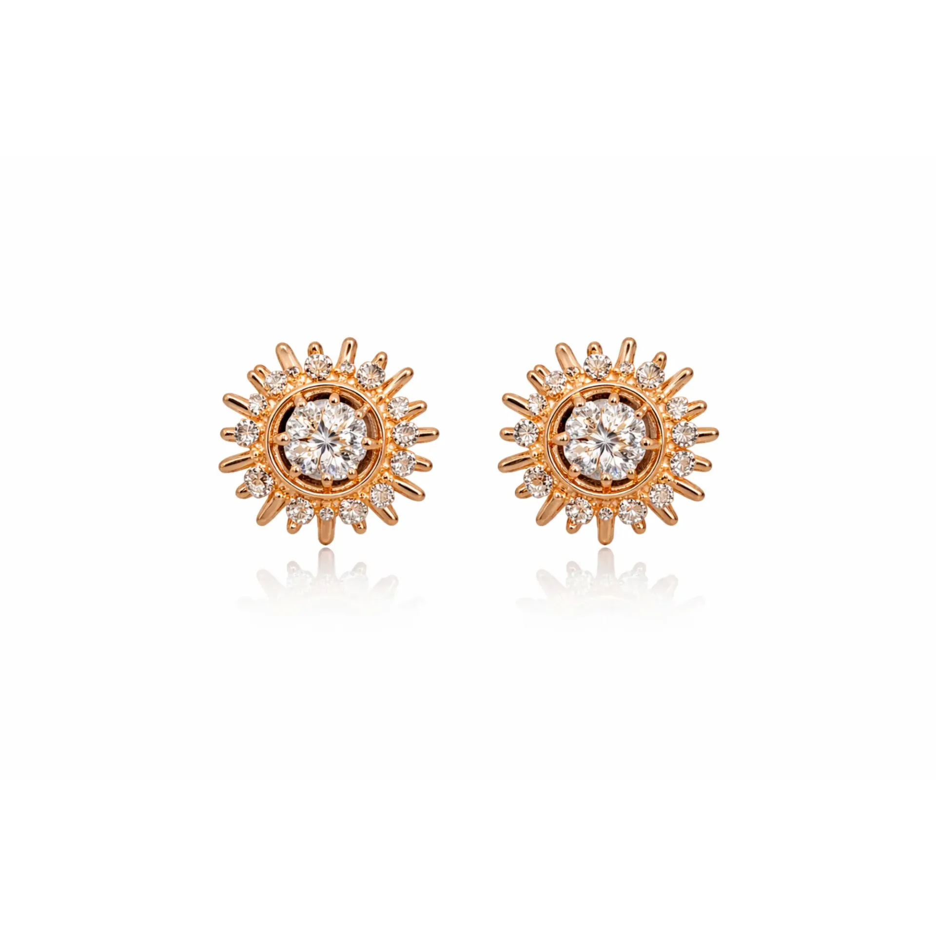 Dazzlé Rose Gold-Tone Sunburst Crystal Stud Earrings for Women | Elegant Cubic Zirconia Halo Statement Studs