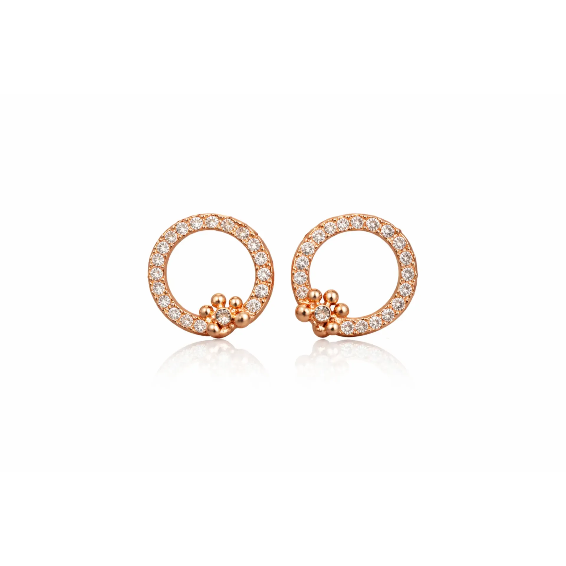 Dazzlé Rose Gold-Tone Crystal Circle Stud Earrings for Women & Girls | Elegant Cubic Zirconia Floral Halo Round Earrings