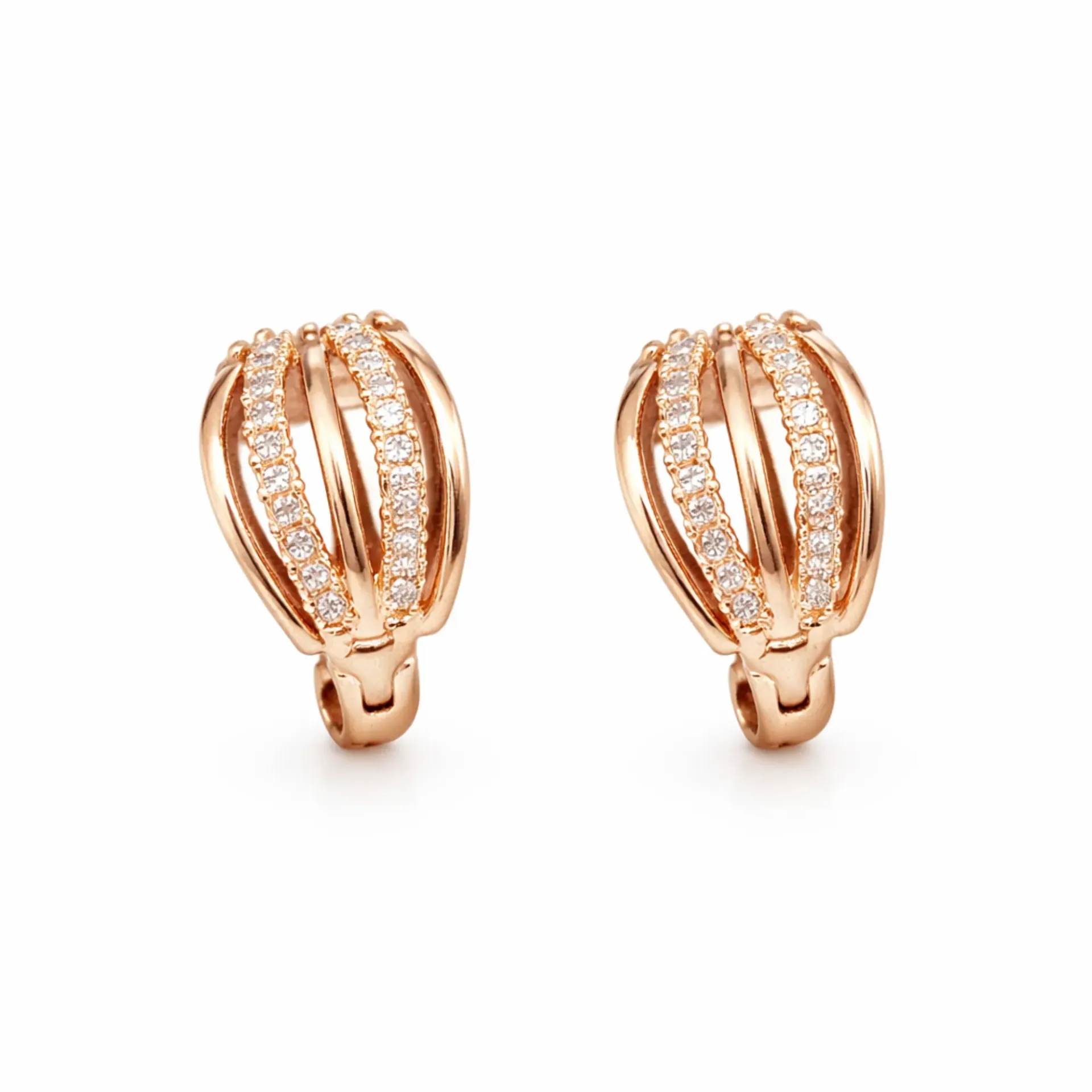 Dazzlé Rose Gold-Tone Multi-Row Cubic Zirconia Hoop Earrings for Women | Elegant Sparkle Statement Huggie Hoops