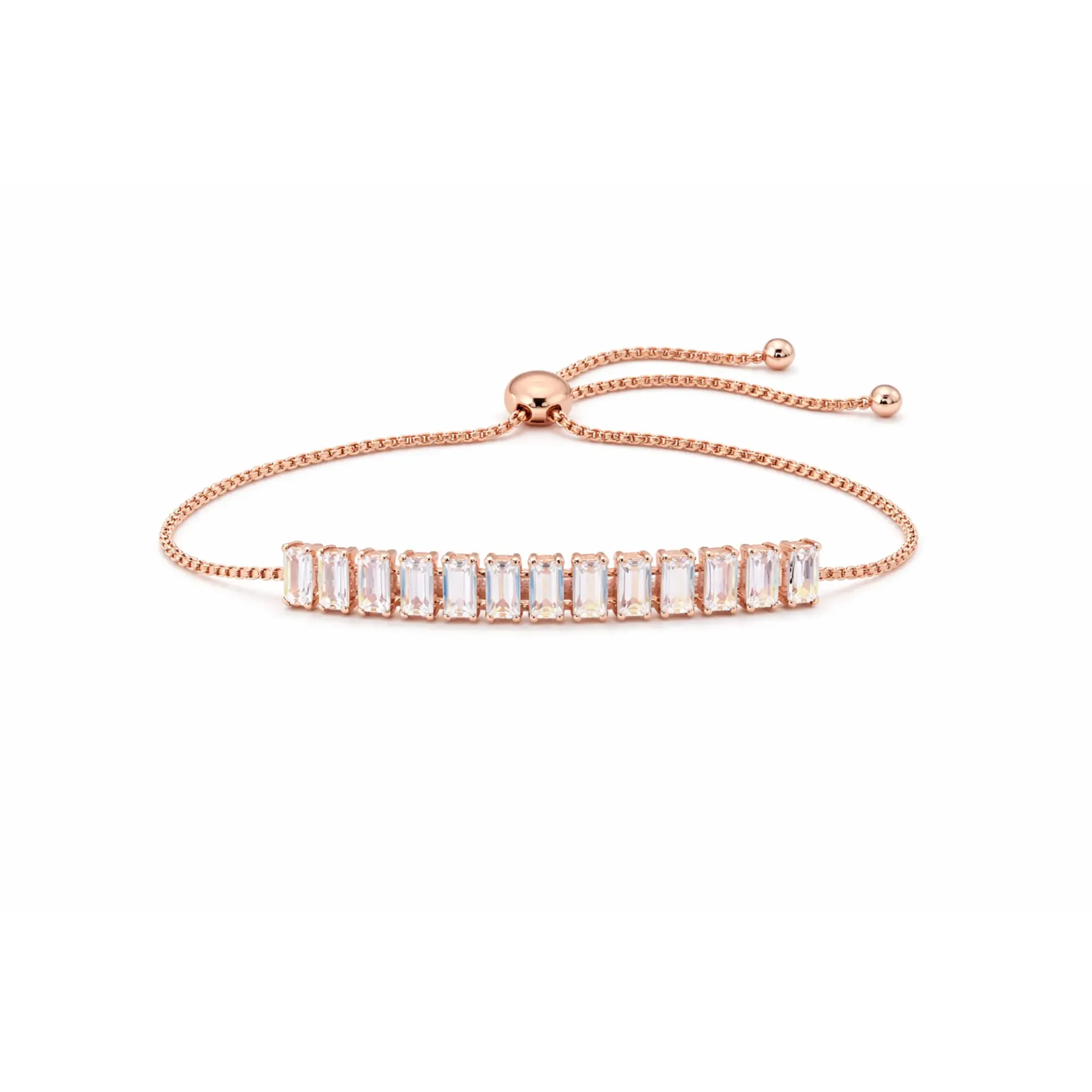 Dazzlé Rose Gold-Tone Cubic Zirconia Baguette Adjustable Bracelet | Elegant Slider Chain Statement Bracelet for Women & Girls
