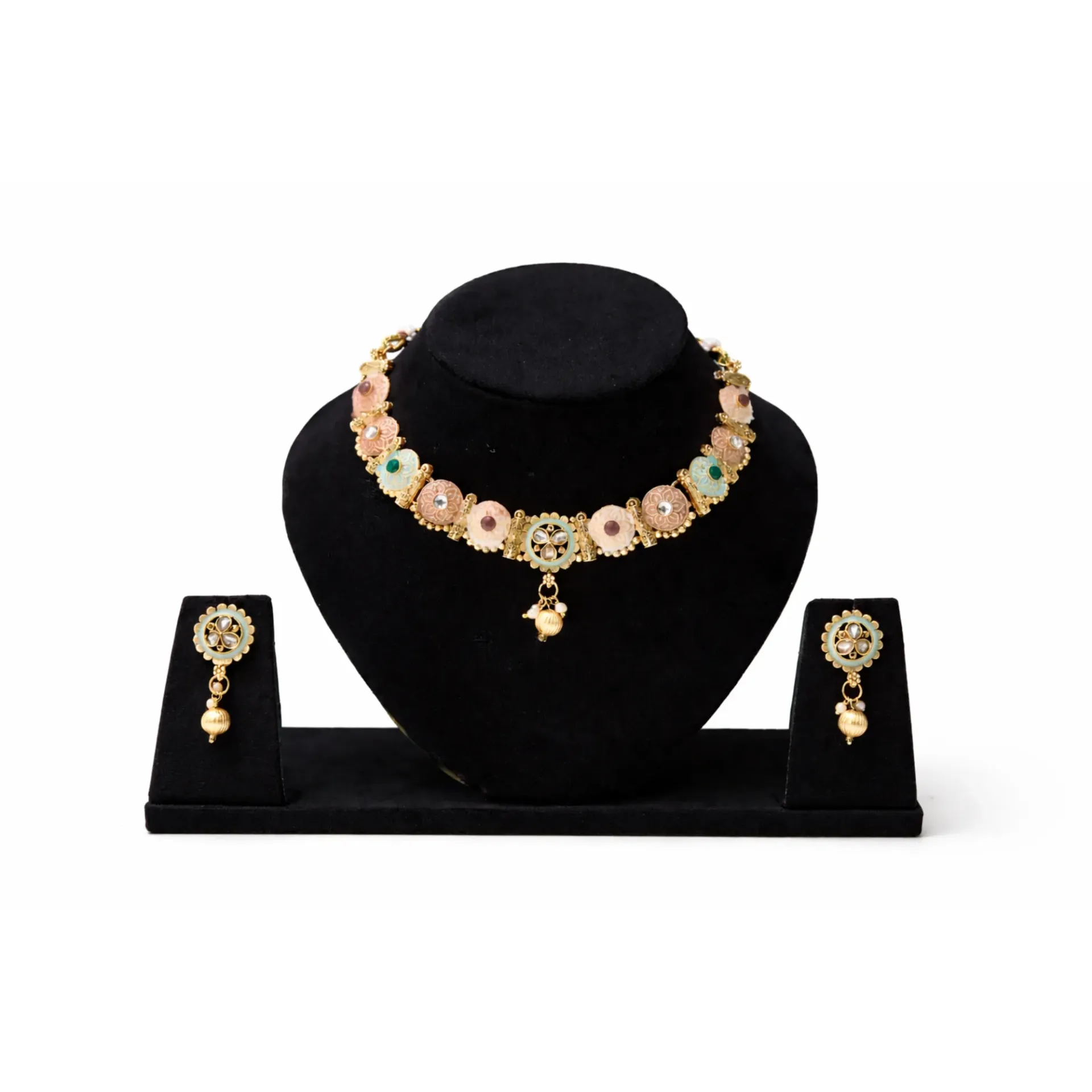 Dazzlé Gold-Tone Pastel Floral Choker Necklace Set with Earrings | Traditional Statement Jewelry for Women