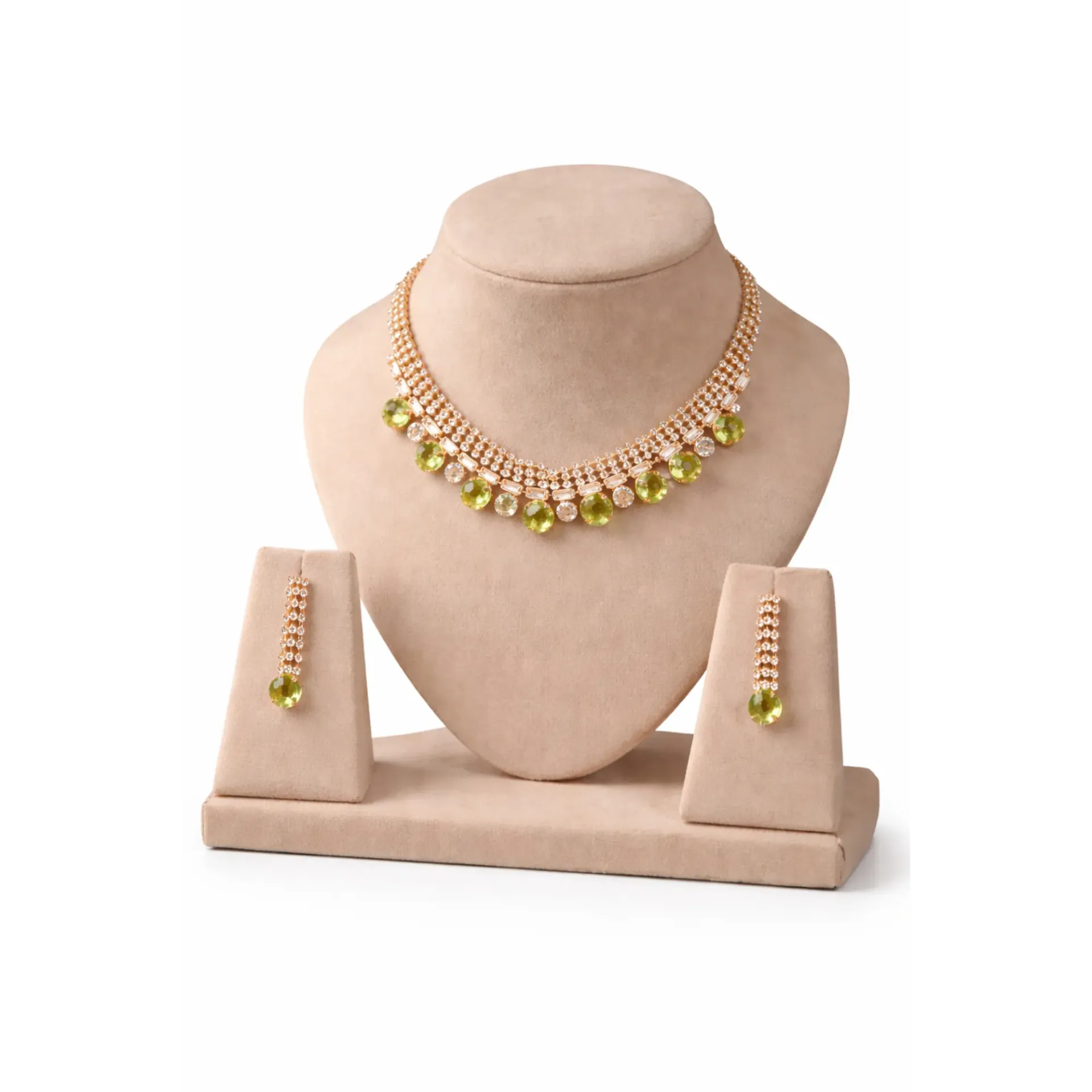 Dazzlé Rose Gold-Tone Green Stone Choker Necklace Set with Drop Earrings | Elegant Party & Festive Jewelry Set for Women & Girls