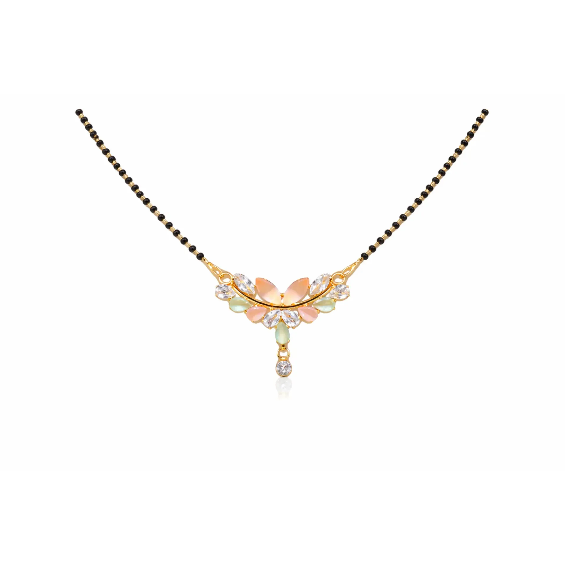 Dazzlé Rose Gold-Tone Floral CZ Mangalsutra Necklace with Black Bead Chain | Elegant Traditional Pendant for Women