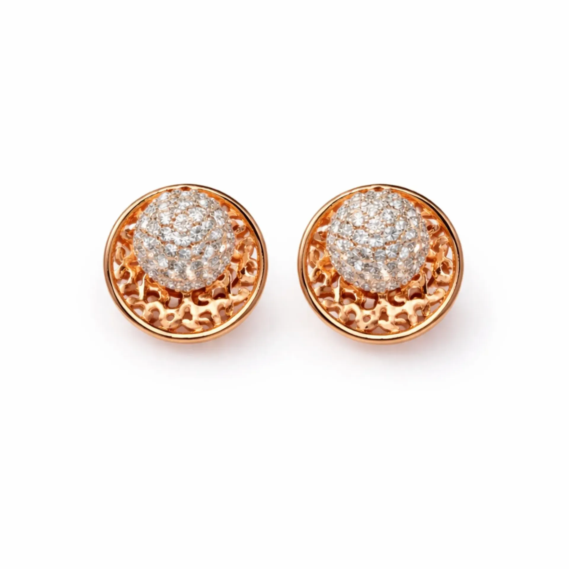 Dazzlé Rose Gold-Tone CZ Dome Stud Earrings with Textured Base | Elegant Party & Everyday Wear Earrings for Women & Girls