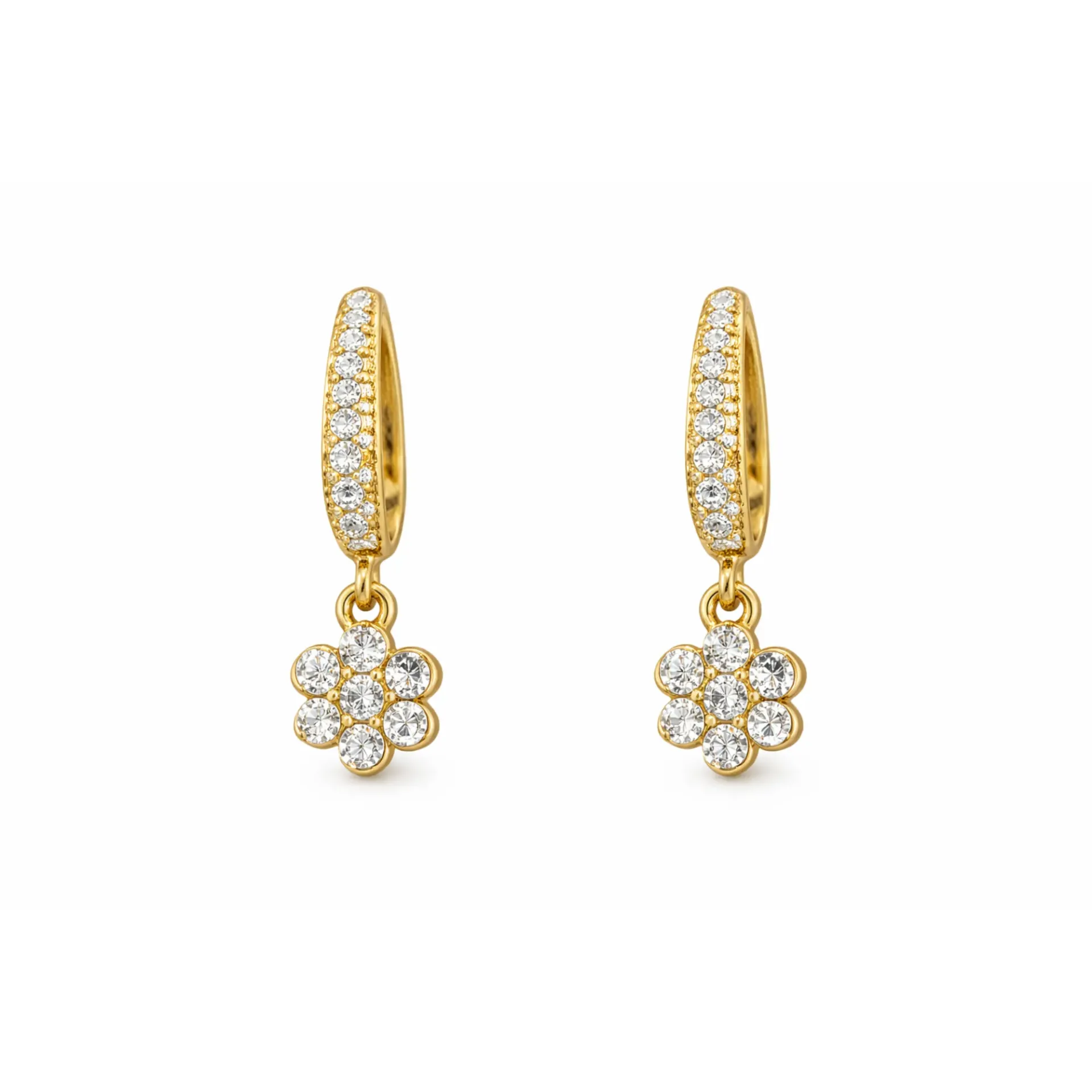 Dazzlé Gold-Tone CZ Floral Drop Hoop Earrings | Elegant Everyday & Party Wear Huggie Earrings for Women & Girls